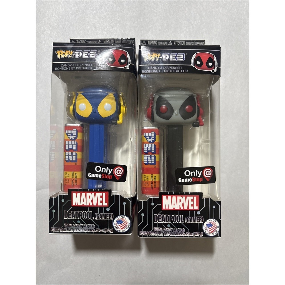 Funko PoP! PEZ Lot 2 Marvel DEADPOOL GAMER GameStop Exclusive Blue & Gray NEW!